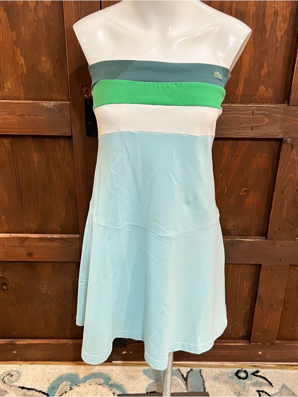 Lacoste Strapless Colorblock Sundress in Mint, Green & Gray